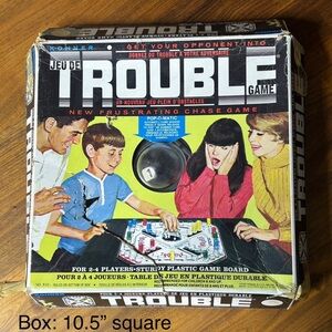 Vintage 1965 Canadian bilingual Trouble board game w/ classic pop-o-matic bubble